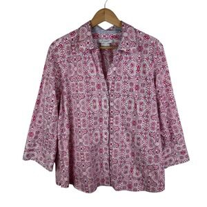 Foxcroft Easy Care Floral Button Down Shirt‎ Size XXL Pink Cotton Stretch Office